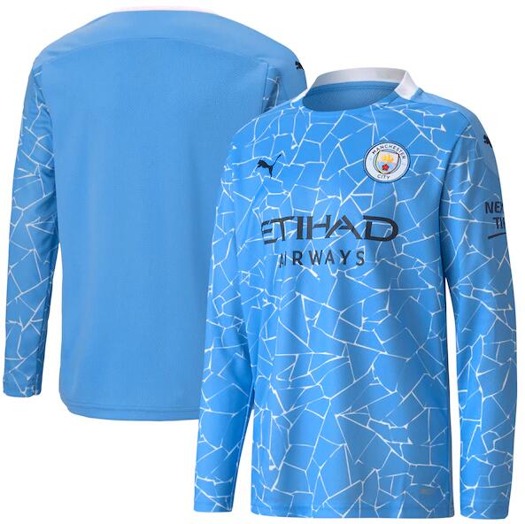 Manchester City Long Sleeve Home Kit Soccer Jersey 2020/21